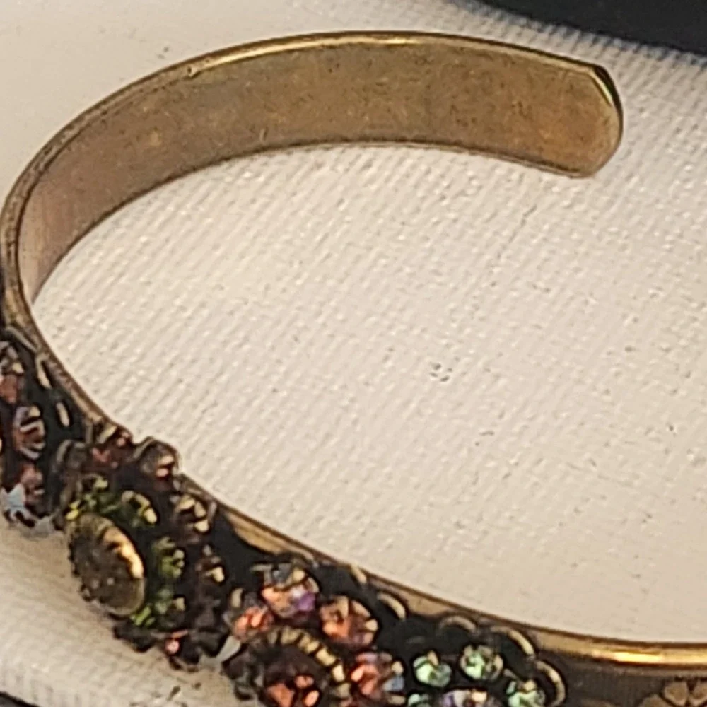 Liz Palacios Brass Crystal Floral Cuff Bracelet and Hoop Earring Set Vintage - Picture 6 of 16